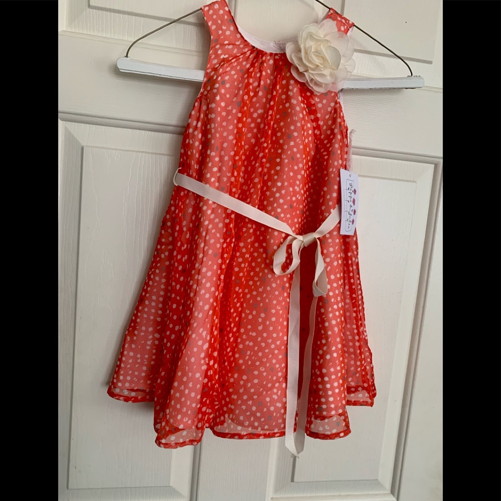 * New Pippa & Julie Little Girl Party Dress Polka Dot Flower Accent SZ 4 *